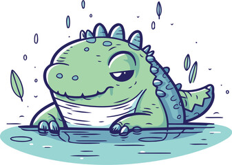 Cute cartoon crocodile vector illustration. Isolated on white background.