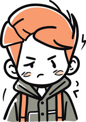 Illustration of a boy suffering from a headache. Vector illustration.