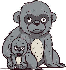 Obraz premium Gorilla with her baby. Vector illustration on white background.