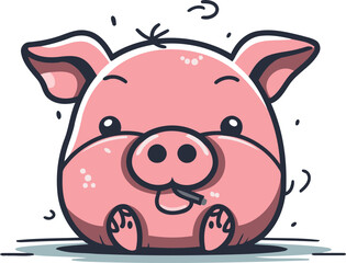 Vector illustration of cute cartoon pig character in doodle style.