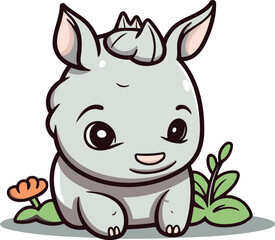 Cute little rhinoceros cartoon character. vector illustration.