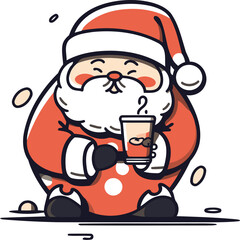 Santa Claus with a cup of coffee. Vector illustration in cartoon style.
