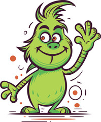 Funny cartoon monster waving hand. Vector illustration isolated on white background.