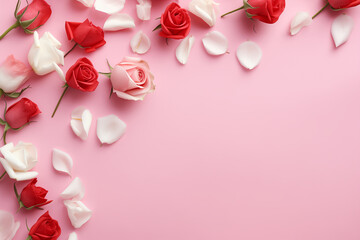 Valentine's Day Greeting Card: Pink Background with Red and Pink Roses