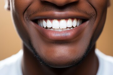 Brightening Smiles. Close-up of Black Males Impeccable White Teeth at a Cutting-Edge Dental Clinic