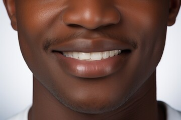 Fototapeta premium Professional odontic clinical work. Close-up of a black man with perfectly white teeth.