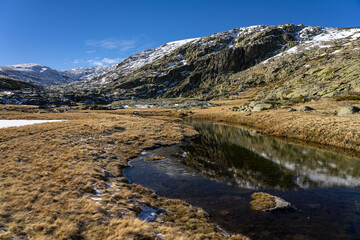 Landscape in Gredos Natural park in a sunny winter day. Ávila, Castilla y León, Spain.