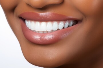 Flawless Ivory Smile. Close-Up of African-American Womans Pristine Oral Hygiene Routine