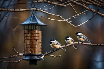bird on a feeder - obrazy, fototapety, plakaty