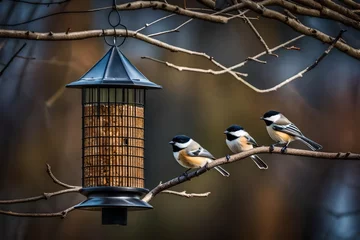 Fotobehang bird on a feeder © Muhammadfarhan
