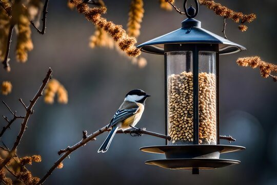 a bird on a feeder