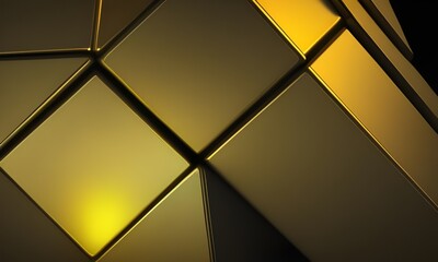 Golden cubic structure with a dark background