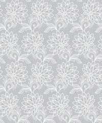 Seamless floral background with white lace leaves and flowers.Vector white lace branches with flowers Vintage Lace Doily. Lace flowers.