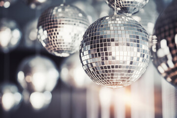 Silver Christmas decorative balls. Generative AI