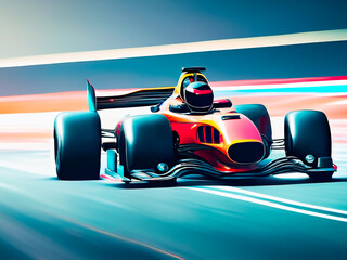 Racing car on the road with motion blur background. 3d rendering

