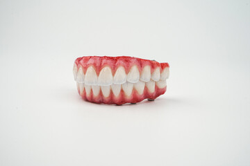 Composition of dental prostheses on a white background