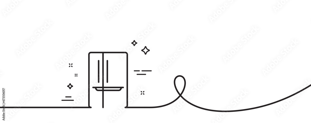 Poster two-chamber refrigerator line icon. continuous one line with curl. fridge sign. freezer storage symb