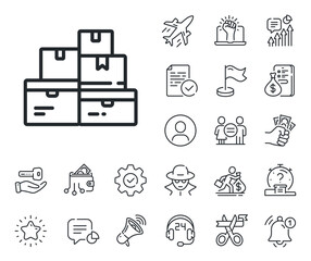 Warehouse boxes sign. Salaryman, gender equality and alert bell outline icons. Wholesale goods line icon. Logistic inventory symbol. Wholesale goods line sign. Spy or profile placeholder icon. Vector