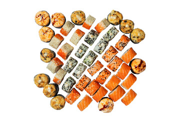 set of sushi, rolls on a white background