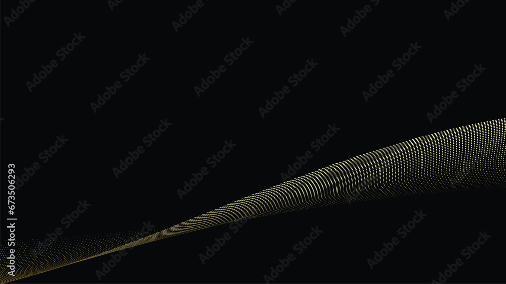 Poster abstract geometric technology background. gold dotted curve or wave.
