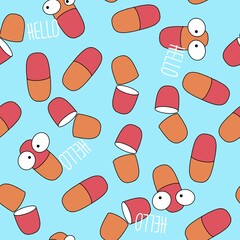 Medicine pills seamless cartoon doctors care pattern for wrapping paper and fabrics and medicaments packaging