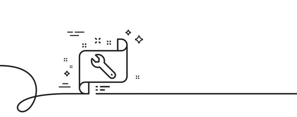 Spanner tool line icon. Continuous one line with curl. Repair service blueprint sign. Fix instruments symbol. Spanner single outline ribbon. Loop curve pattern. Vector