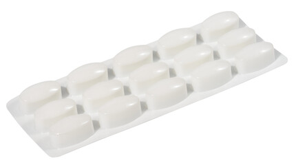 Oval tablets in white plastic packaging