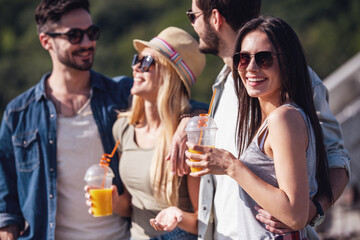 Young people walking outdoors