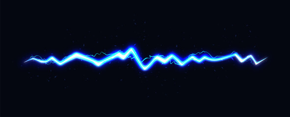 Electric Blue Thunderbolt Illustration. Vector Neon Flash of Lightning. Spark Bolt on Dark Background