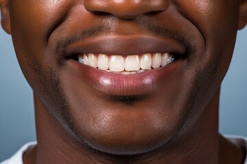 Brightening Smiles. Close-up of Black Males Impeccable White Teeth at a Cutting-Edge Dental Clinic