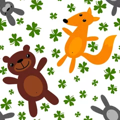 Fotobehang Aap Cartoon animals seamless rabbit and bears and fox pattern for wrapping paper and fabrics and kids clothes print