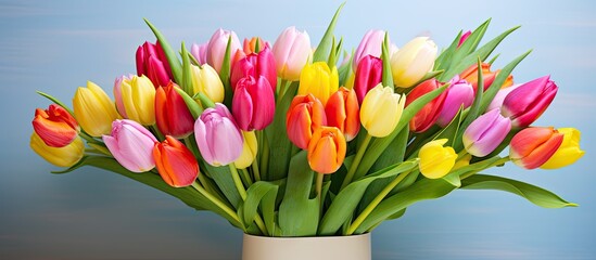 Fototapeta premium An abundant cluster of tulips with various colors captured in a vibrant and sunny photograph