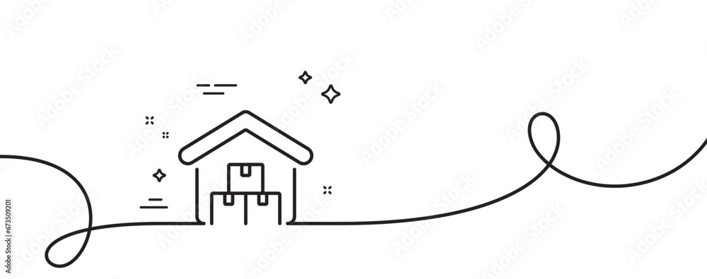 Poster storage line icon. continuous one line with curl. goods warehouse sign. logistic center symbol. stor