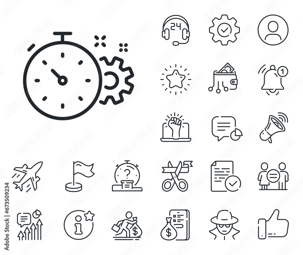Poster engineering tool sign. salaryman, gender equality and alert bell outline icons. cogwheel with timer 