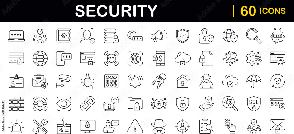 Aufkleber Security set of web icons in line style. Cyber Security and internet protection icons for web and mobile app. Password, security system, finger print, spy, electronic key and more. Vector illustration