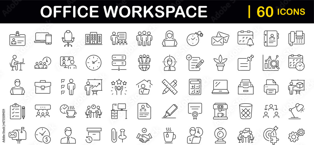 Aufkleber office workspace set of web icons in line style. office and coworking icons for web and mobile app. 