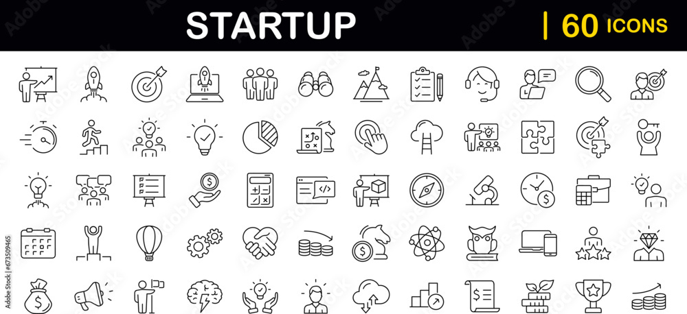 Leinwandbilder Start up set of web icons in line style. Business startup icons for web and mobile app. Startup project, development, creative idea, target, innovation, marketing, launch business, strategy and more