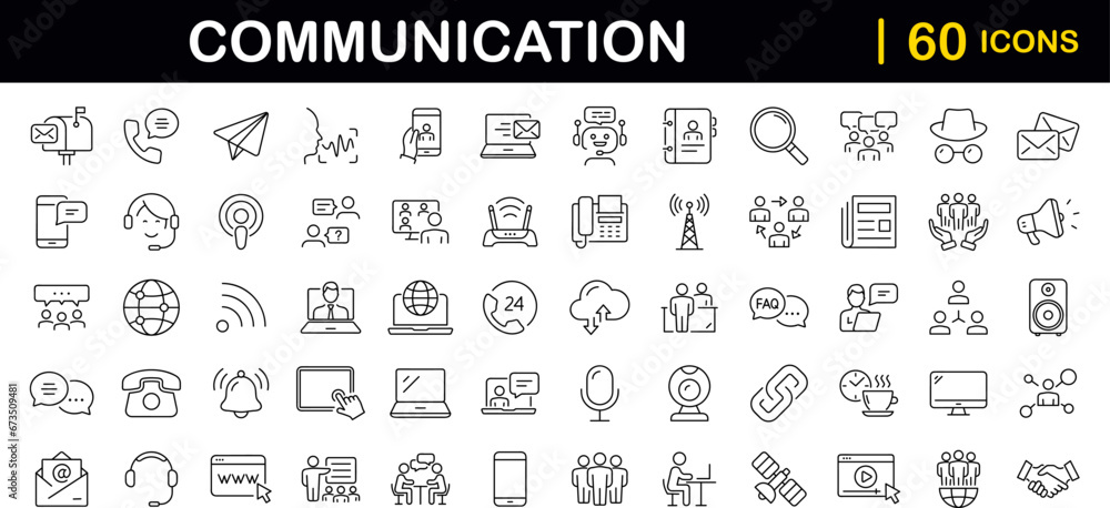 Sticker communication set of web icons in line style. speaking signs for web and mobile app. contact us, dis