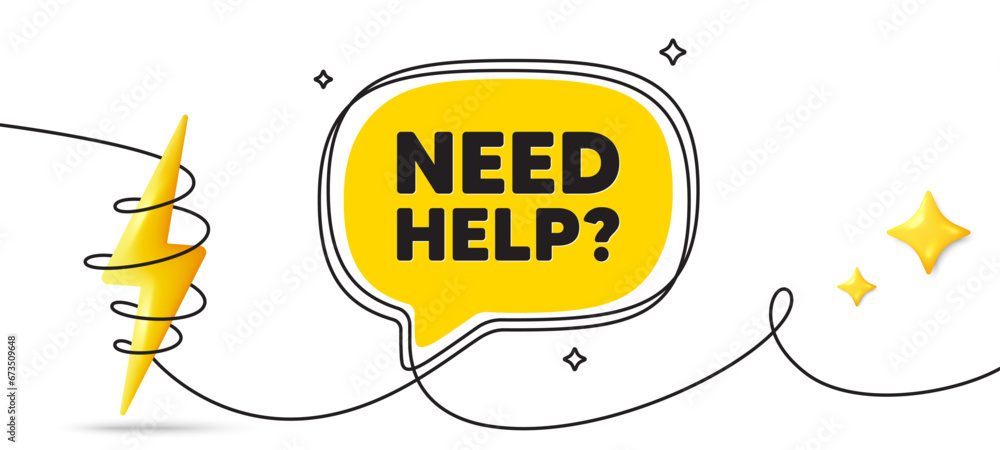 Poster need help tag. continuous line art banner. support service sign. faq information symbol. need help s
