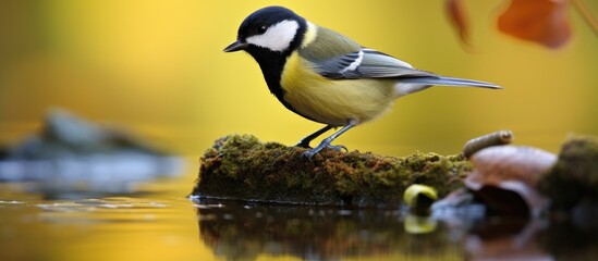 Water reflects the image of a magnificent tit
