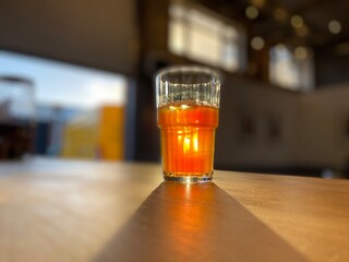 kombucha fermented tea in glass on table 