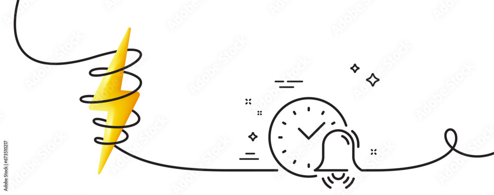 Poster alarm bell line icon. continuous one line with curl. time or watch sign. alarm bell single outline r