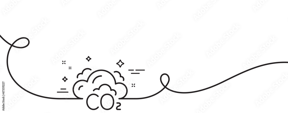 Poster co2 gas line icon. continuous one line with curl. carbon dioxide emissions sign. exhaust reduction s