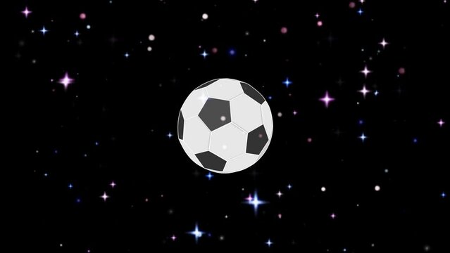 Animation of spinning flying soccer ball with explosions and stars