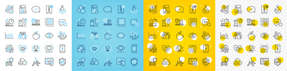 Vector icons set of Charging station, Inflation and Smartphone payment line icons pack for web with Share, Food delivery, Growth chart outline icon. English, Delivery online, Report pictogram. Vector