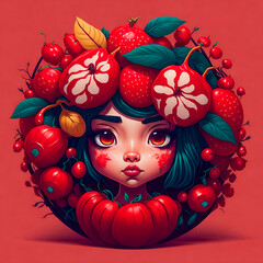 Illustration of beautiful woman in fruit frame
