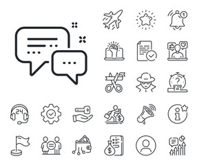 Speech bubble sign. Salaryman, gender equality and alert bell outline icons. Employees messenger line icon. Chat message symbol. Employees messenger line sign. Spy or profile placeholder icon. Vector