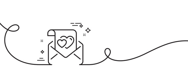 Love letter line icon. Continuous one line with curl. Valentine sign. Couple relationships symbol. Love letter single outline ribbon. Loop curve pattern. Vector