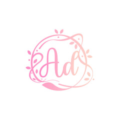 A D AD Beauty vector initial logo, handwriting logo of initial signature, wedding, fashion, jewerly, boutique, floral and botanical with creative template
