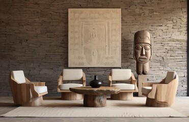 African Essence: Wooden and Stone Design in Dark, White, and Light Beige